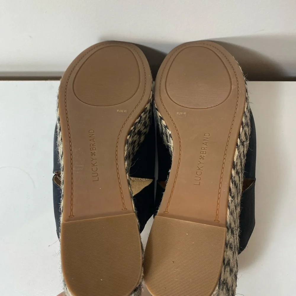 Lucky Brand Black Wedge Heel Platform Leather Sandals Size 9.5 vacation
